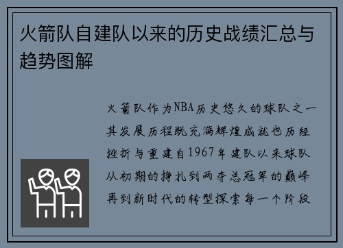 火箭队自建队以来的历史战绩汇总与趋势图解